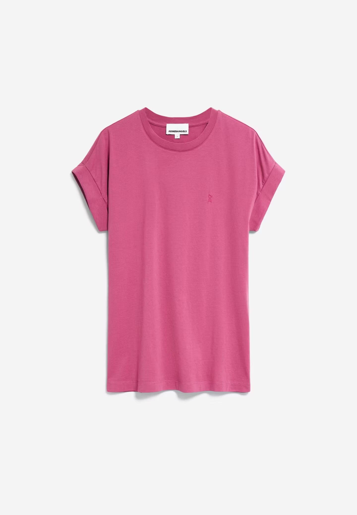 Cap sleeve t-shirt from Armedangels. Relaxed fit. Made from sustainable organic cotton. In raspberry pink.