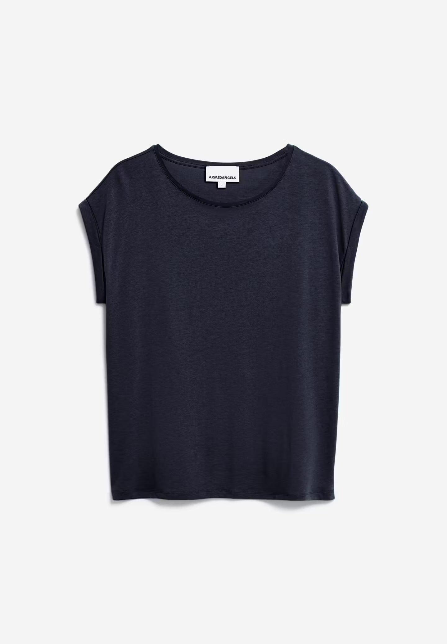 Cap sleeve t-shirt Jilaana by Armedangels. Made from a sustainable organic cotton and tencel lyocell blend. Normal fit, round neckline. Navy blue.