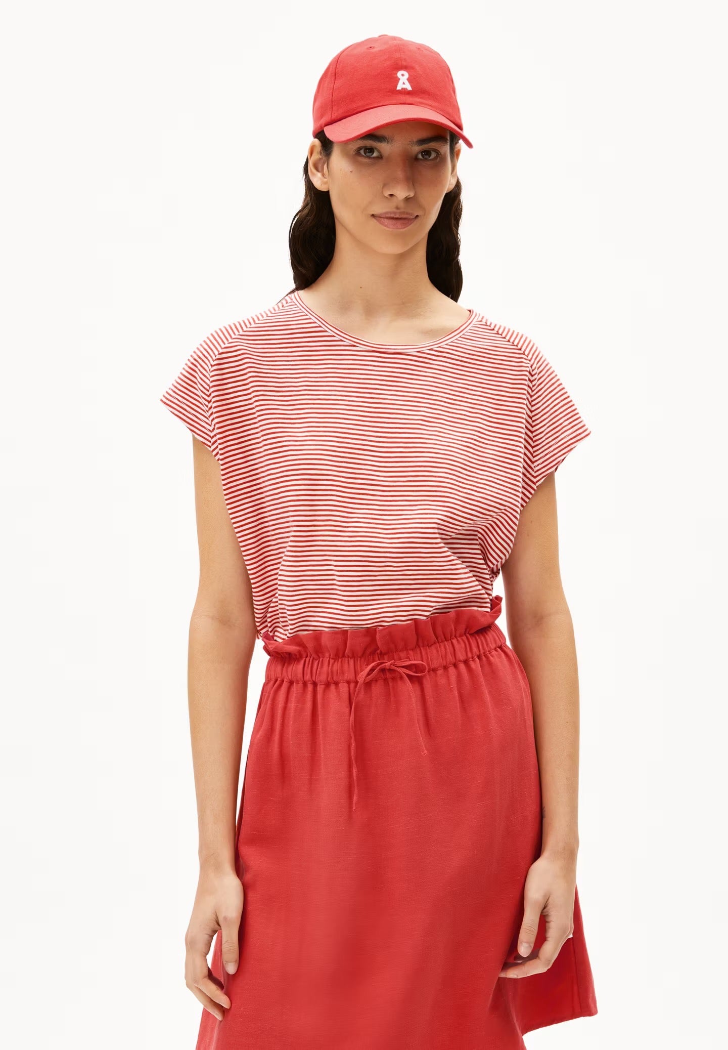 ONELIAA LOVELY STRIPES T-SHIRT | OATMILK-CORAL BLUSH