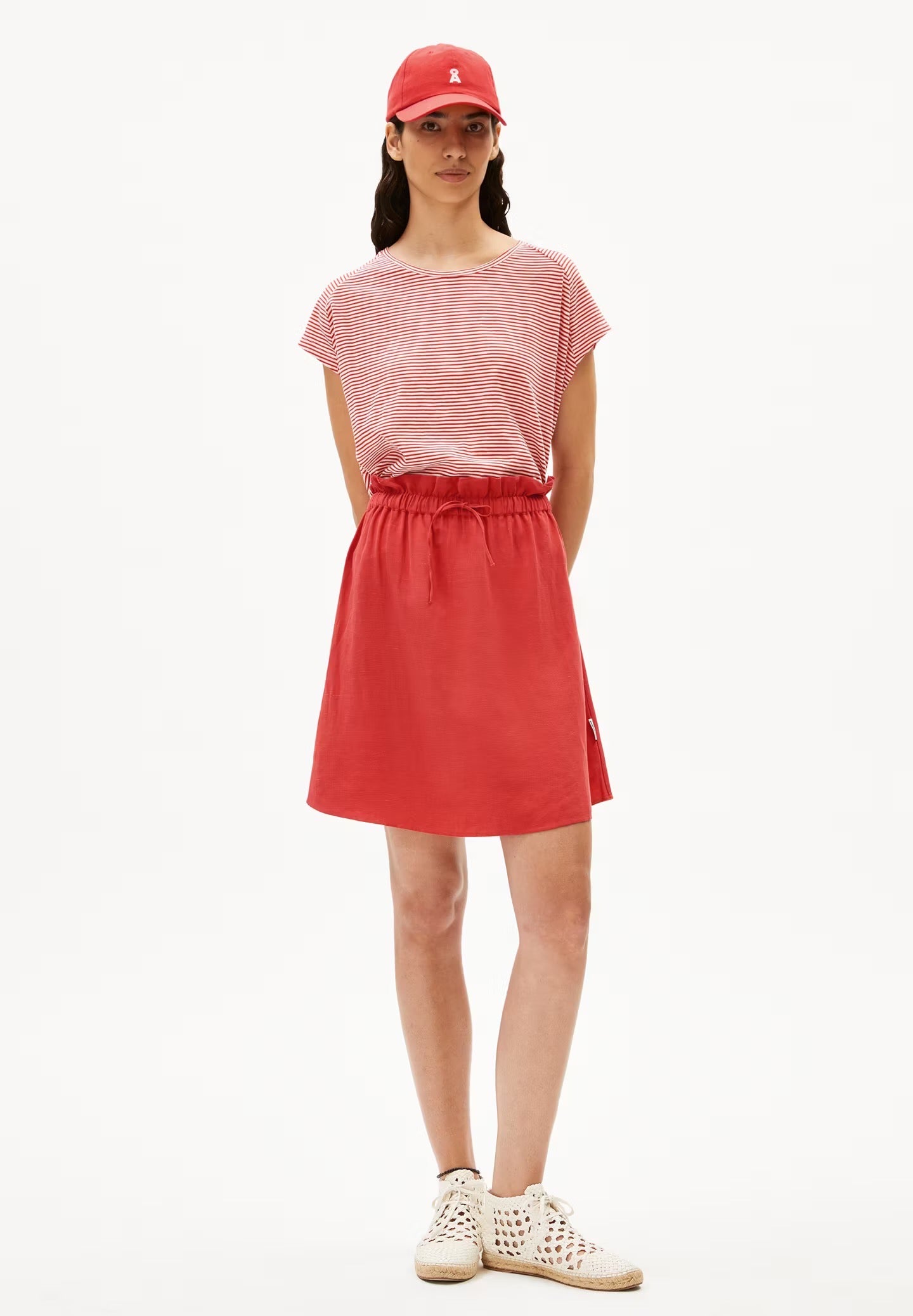 ONELIAA LOVELY STRIPES T-SHIRT | OATMILK-CORAL BLUSH