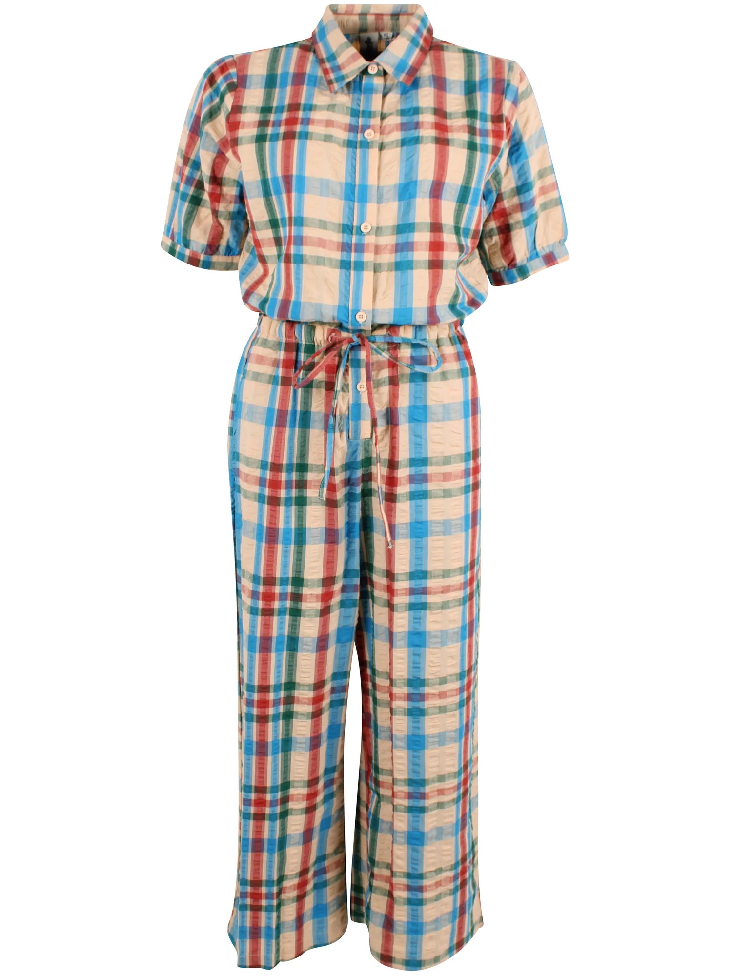 Plaid jumpsuit with a shirt and pants on a white background