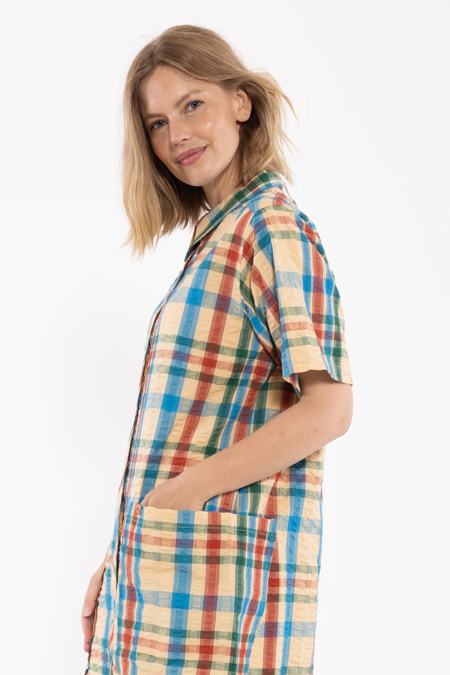 DANEGARDENER SEERSUCKER DRESS | NOUGAT CHECK