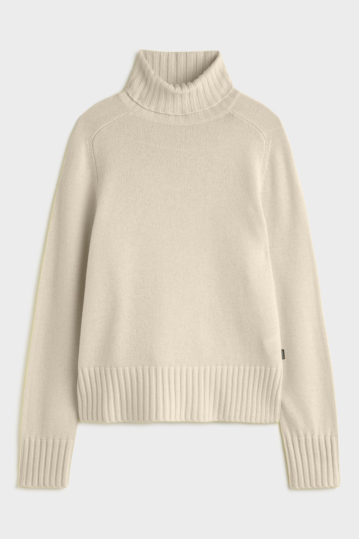 Beige woolen turtleneck jumper from Ecoalf on a white background