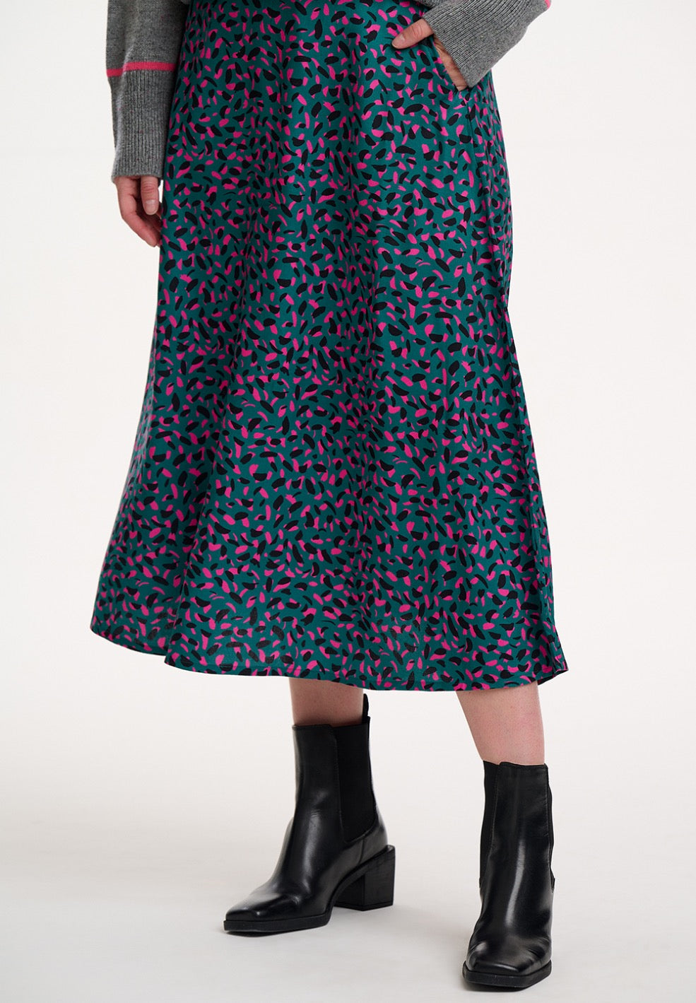 KRISTA CIRCLE SKIRT | GREEN/ LAYERED SPOT
