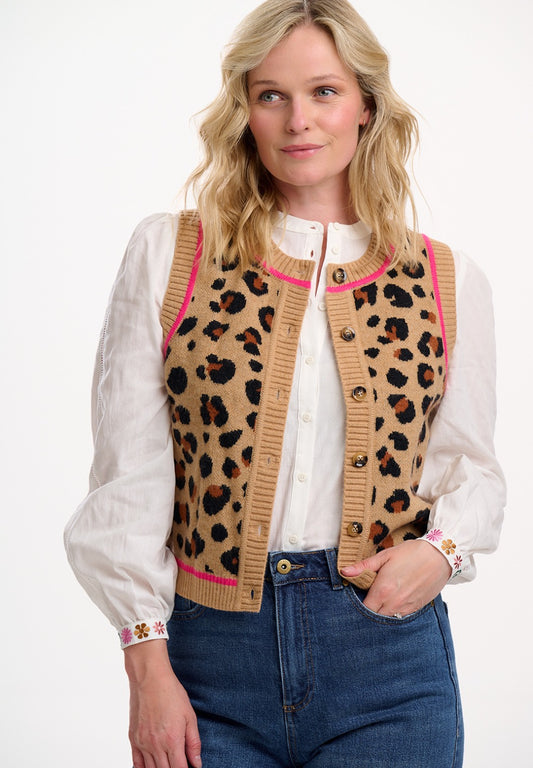 NATALIE KNITTED WAISTCOAT |TAN LEOPARD