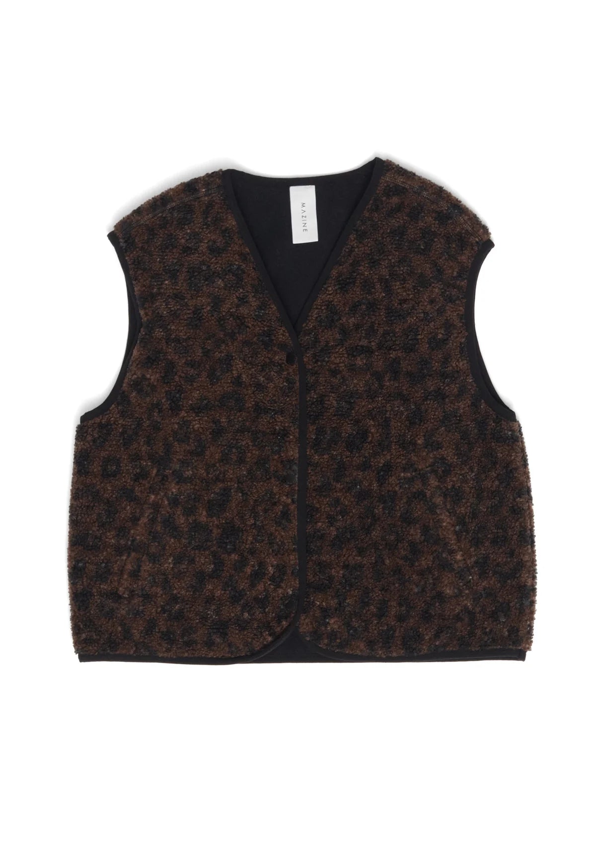 LEOPARD PRINT SHERPA GILET | CHESTNUT