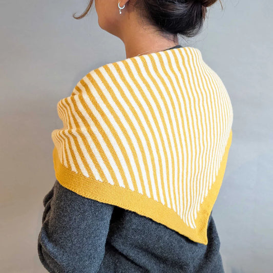 LAMBSWOOL TRIANGLE SCARF | YELLOW AND OATMEAL STRIPES