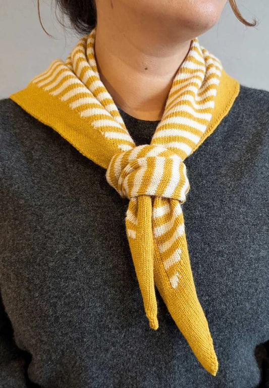 LAMBSWOOL TRIANGLE SCARF | YELLOW AND OATMEAL STRIPES
