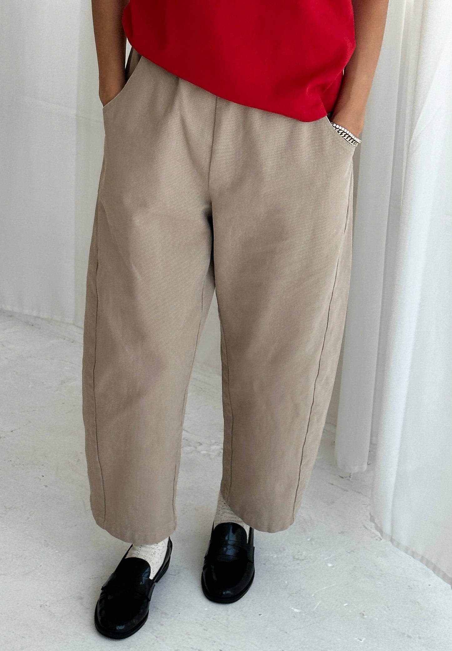 BARREL LEG ARC PANTS | TAUPE CANVAS