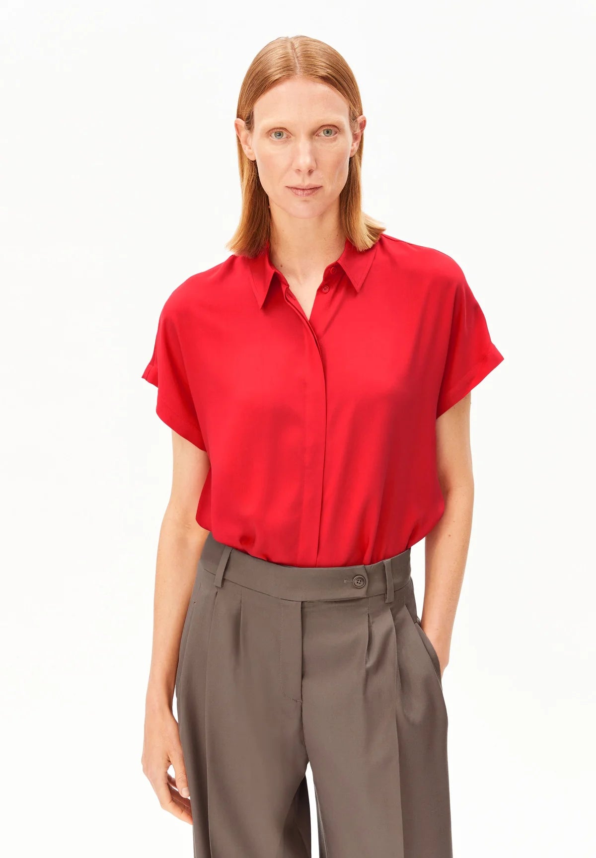 LARISAANA ECOVERO™ CAP SLEEVE LOOSE FIT BLOUSE | MARS RED