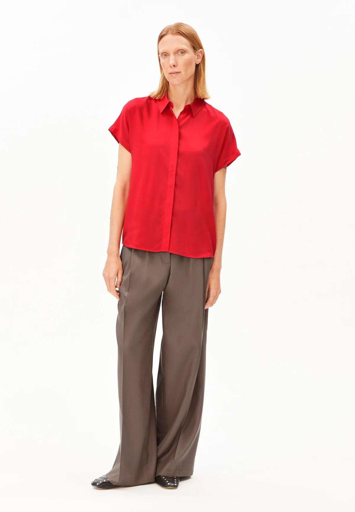 LARISAANA ECOVERO™ CAP SLEEVE LOOSE FIT BLOUSE | MARS RED