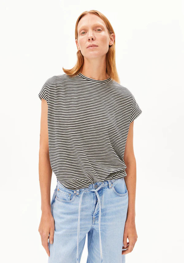 ORGANIC COTTON SLUB JERSEY STRIPE T-SHIRT | BLACK-OATMILK