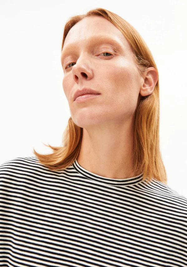 ORGANIC COTTON SLUB JERSEY STRIPE T-SHIRT | BLACK-OATMILK