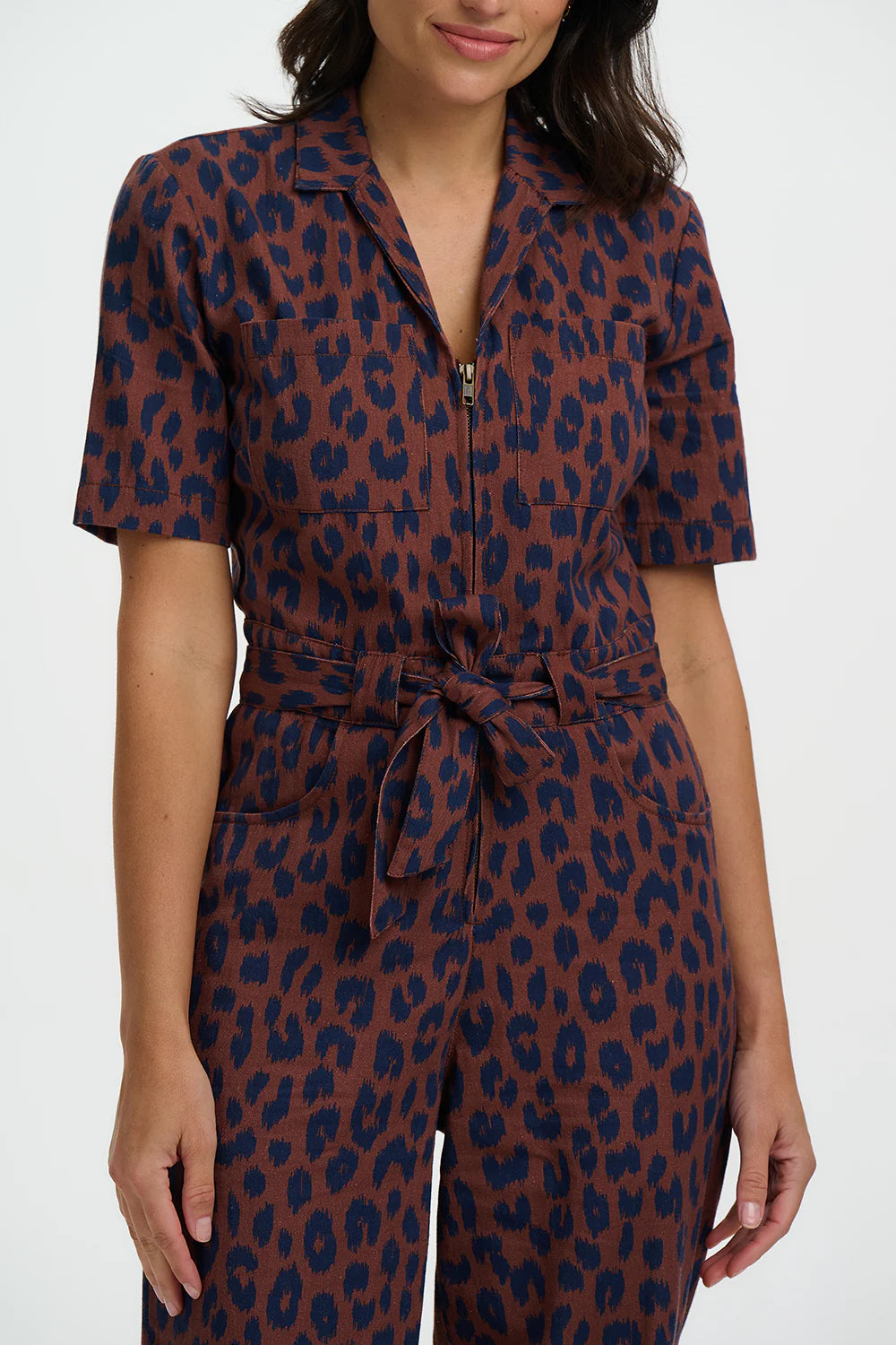 MEREDITH BOILERSUIT | RUST/NAVY IKAT LEOPARD