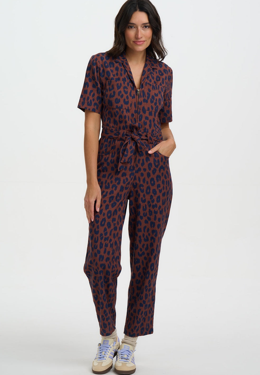 MEREDITH BOILERSUIT | RUST/NAVY IKAT LEOPARD