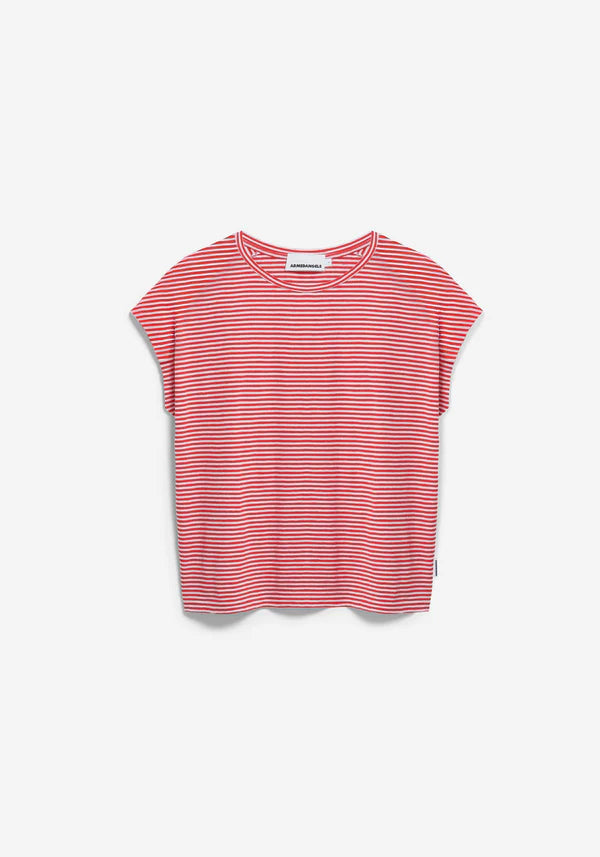 ORGANIC COTTON SLUB JERSEY STRIPE T-SHIRT | PINK MIST-MARS RED
