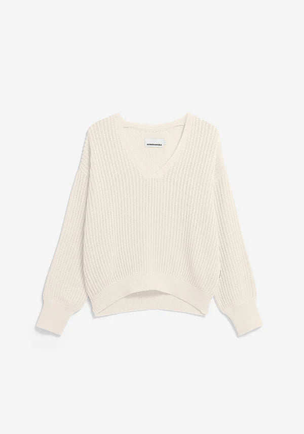 LINEN BLEND CROCHET V-NECK JUMPER | UNDYED