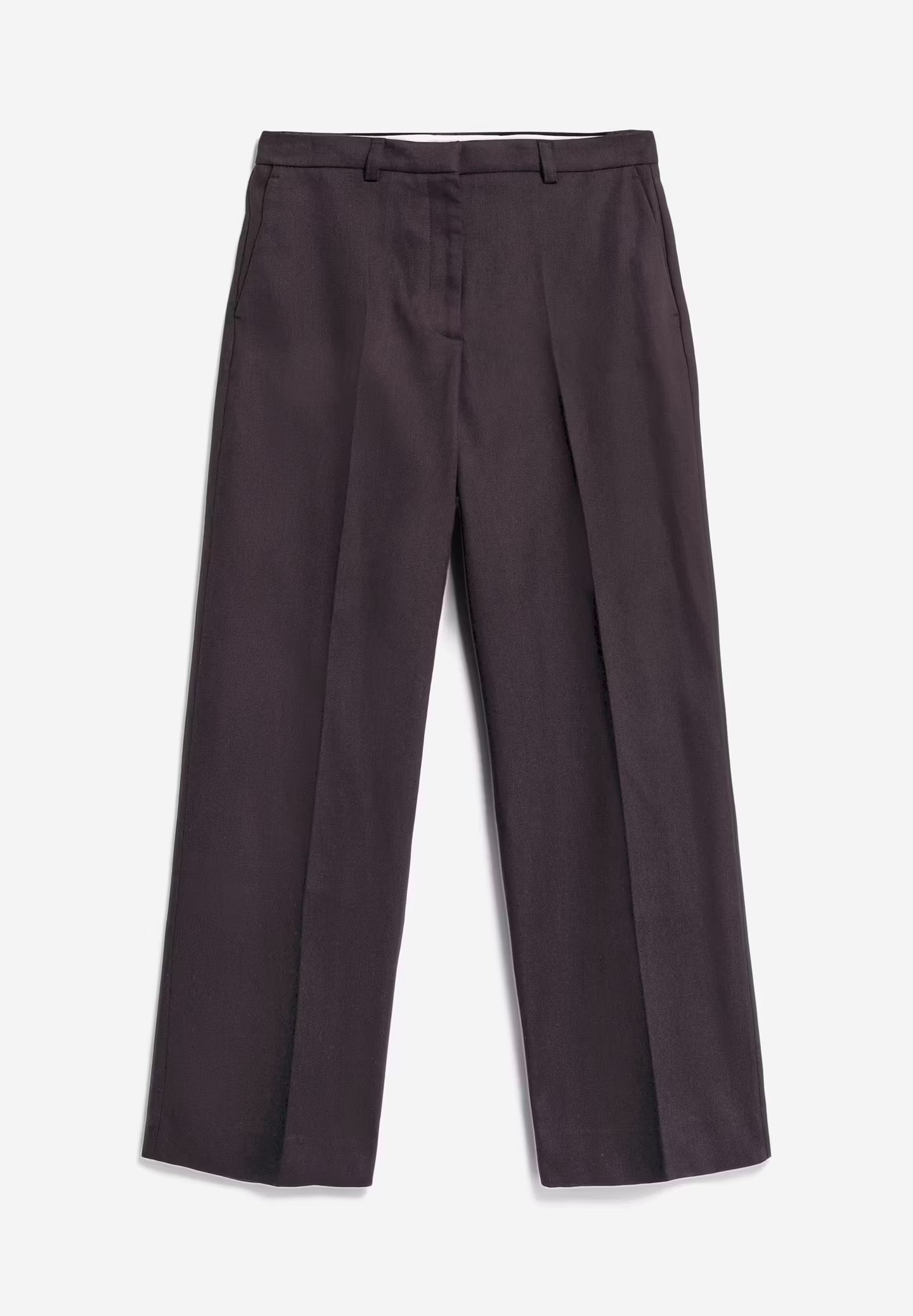 Wide leg trousers in dark ash made from organic cotton, with a cropped length.