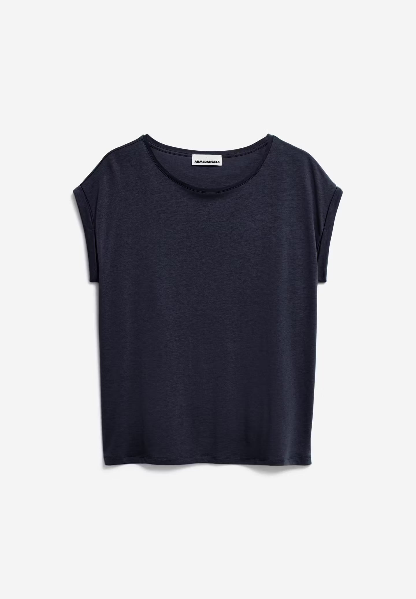 Relaxed fit cap sleeve t-shirt by ARMEDANGELS in navy blue, made from a sustainable TENCEL™ and organic cotton mix.