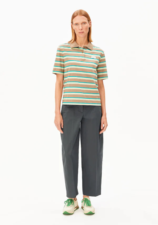ORGANIC COTTON TWILL BARREL LEG TROUSERS | SPACE STEEL