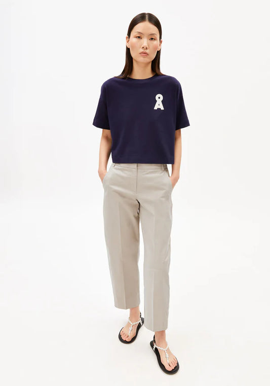 ORGANIC COTTON TWILL BARREL LEG TROUSERS | SANDSTONE