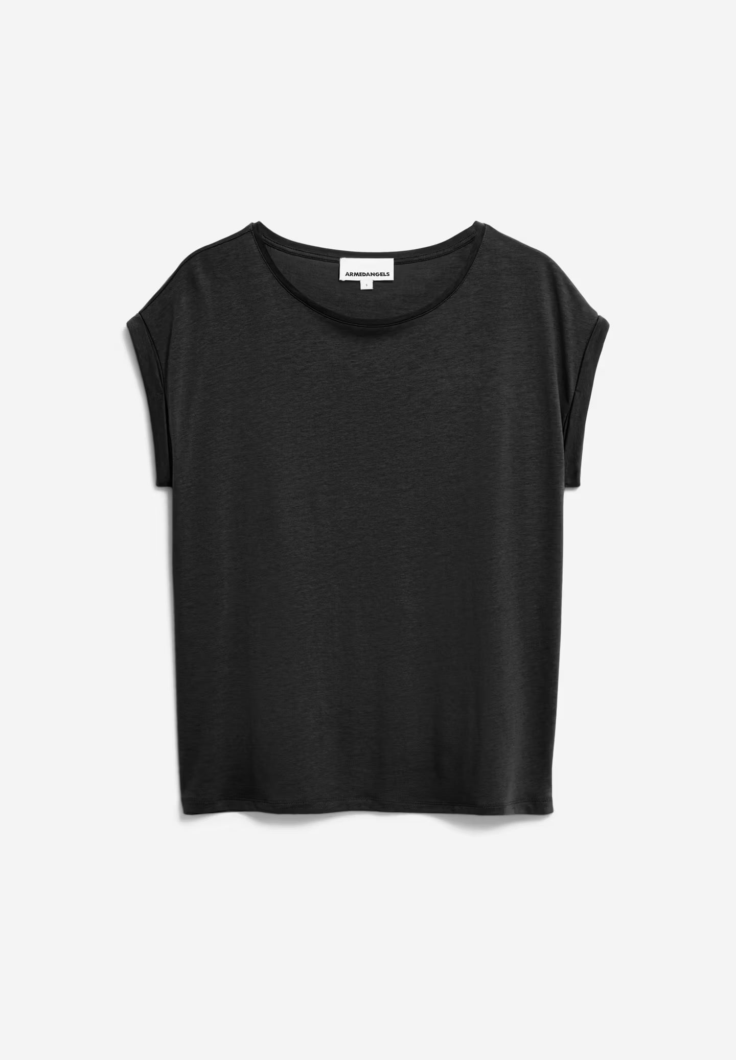 Relaxed fit cap sleeve t-shirt by ARMEDANGELS in black, made from a sustainable TENCEL™ and organic cotton mix.