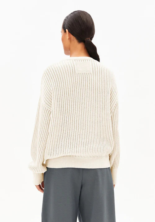 LINEN BLEND CROCHET V-NECK JUMPER | UNDYED