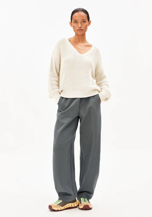 LINEN BLEND CROCHET V-NECK JUMPER | UNDYED