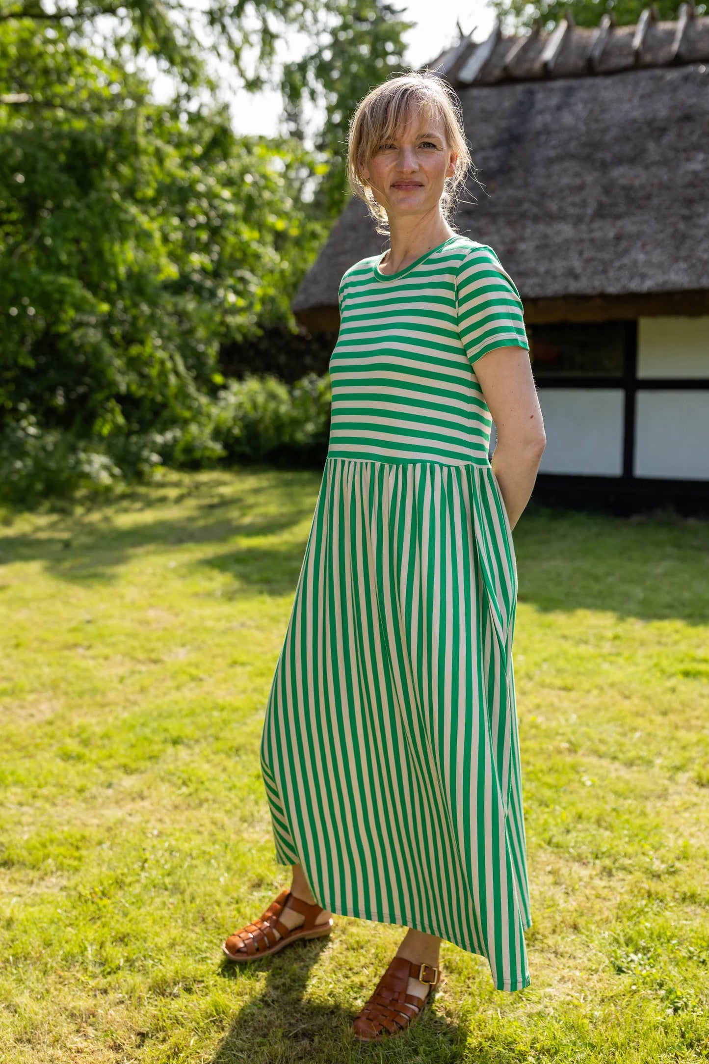DANEKROYER STRIPED MIDI DRESS | GREEN-CHALK