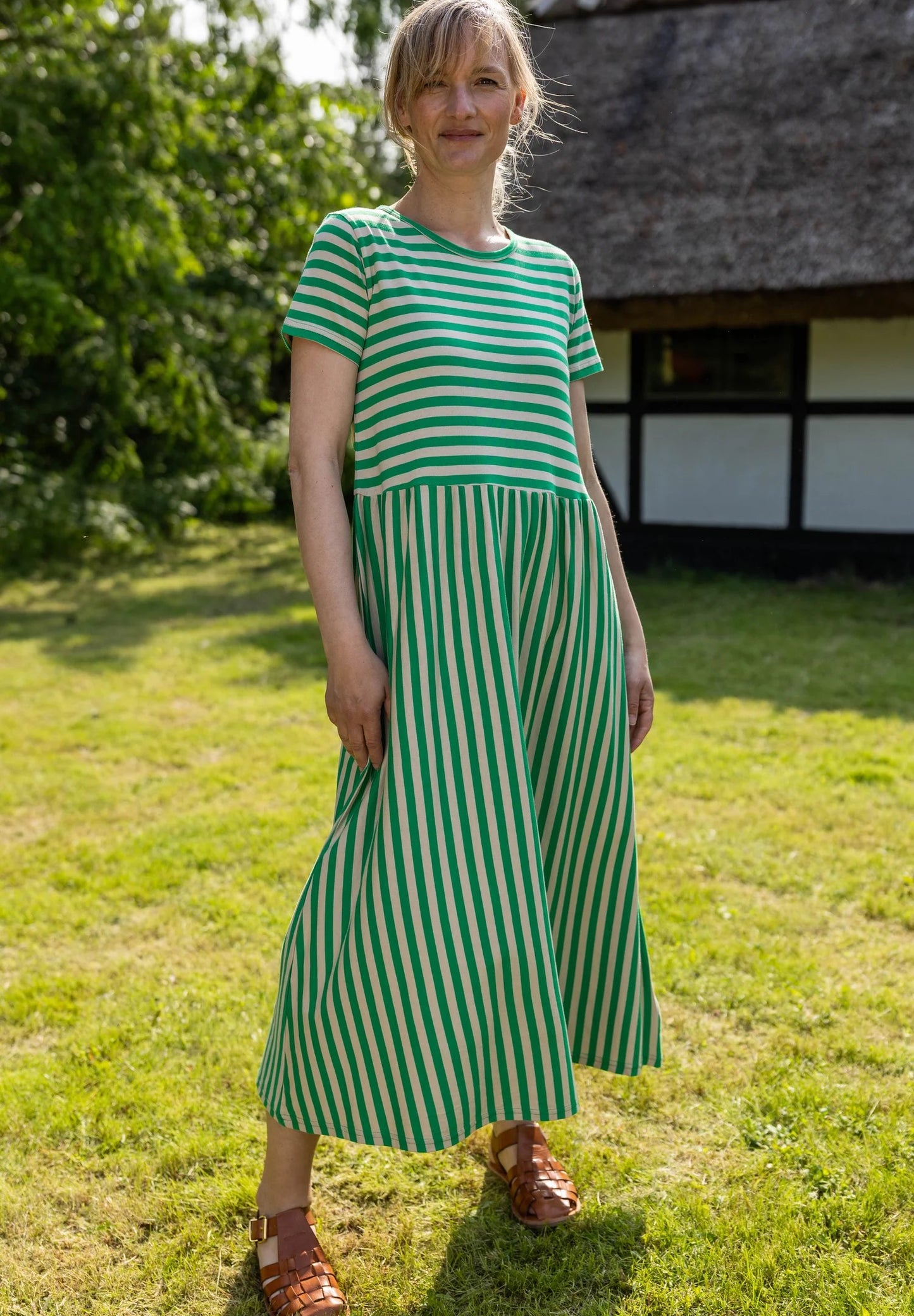 DANEKROYER STRIPED MIDI DRESS | GREEN-CHALK