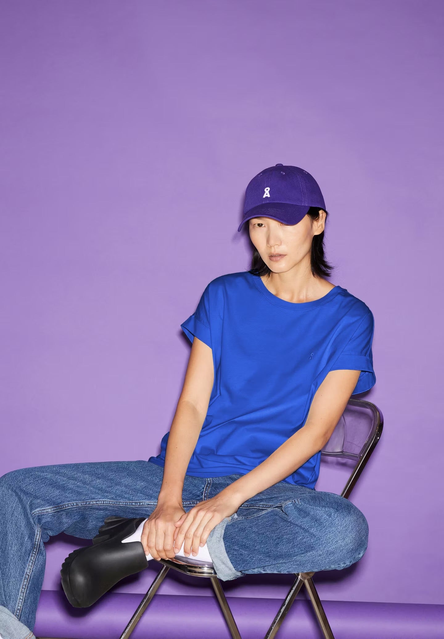 Relaxed fit cap sleeve t-shirt by ARMEDANGELS in bright blue, made from a sustainable TENCEL™ and organic cotton mix.