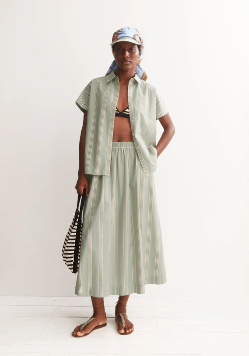 STRIPED A-LINE MIDI SKIRT