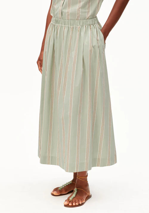 STRIPED A-LINE MIDI SKIRT