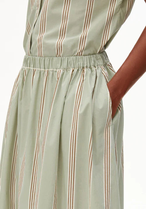 STRIPED A-LINE MIDI SKIRT