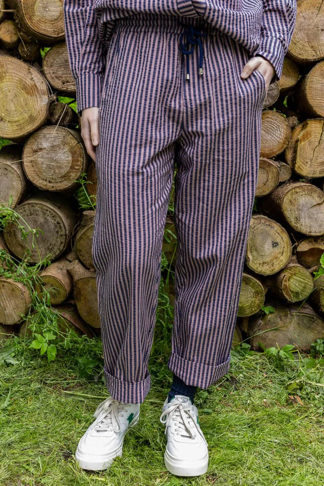 DANEFUNT SEERSUCKER TROUSERS | MAUVE/ DARK NAVY STRIPES