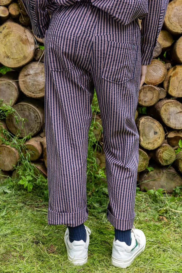 DANEFUNT SEERSUCKER TROUSERS | MAUVE/ DARK NAVY STRIPES