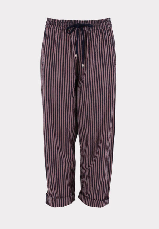 DANEFUNT SEERSUCKER TROUSERS | MAUVE/ DARK NAVY STRIPES