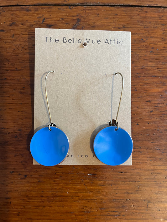 DOMED ENAMEL HALF PENNY EARRINGS | WARM BLUE