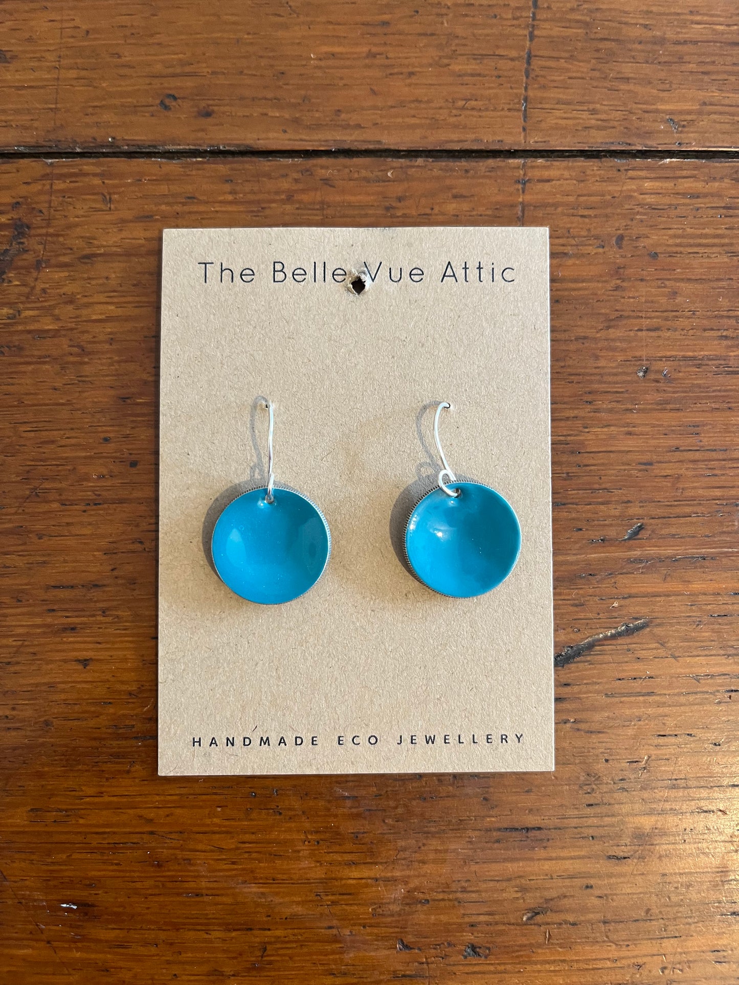 DOMED ENAMEL SIXPENCE EARRINGS | DARK TEAL