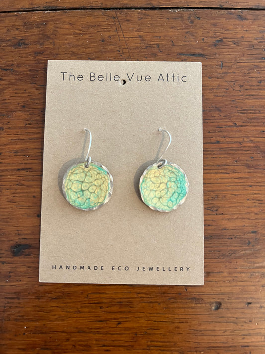 PAINTED SIXPENCE EARRINGS | GOLD AND GREEN