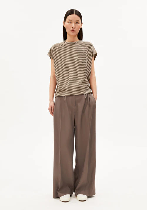 ORGANIC COTTON SLUB JERSEY STRIPE T-SHIRT | SAND STONE-DRIED PALM