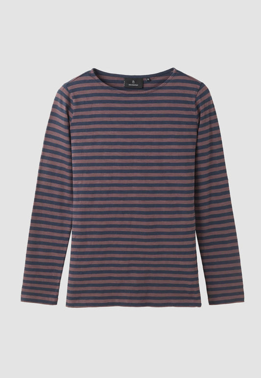 IRIS STRIPES ORGANIC COTTON SLUB JERSEY LONG SLEEVE TOP | DARK GRAPE