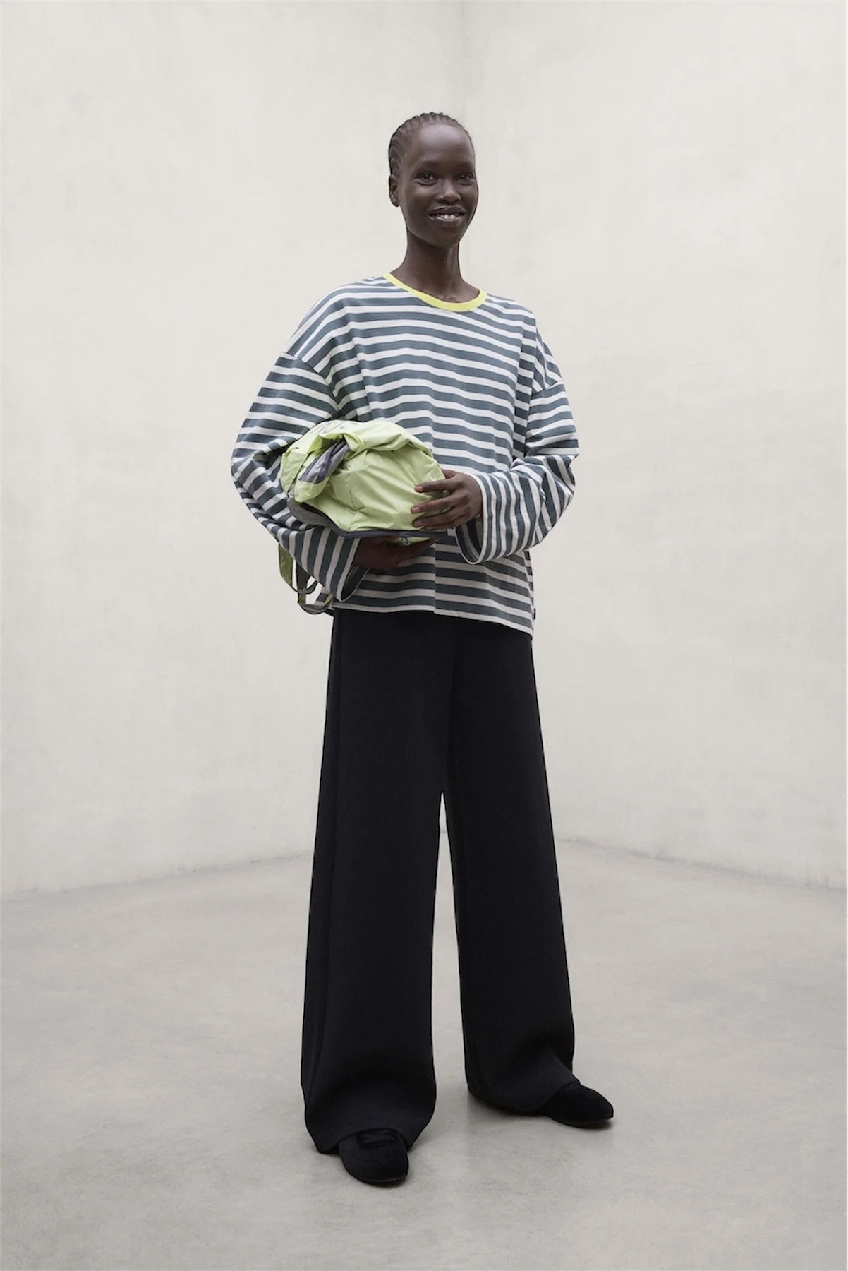 BERGAMI STRIPED LONG SLEEVE TOP | GREEN SHADOW