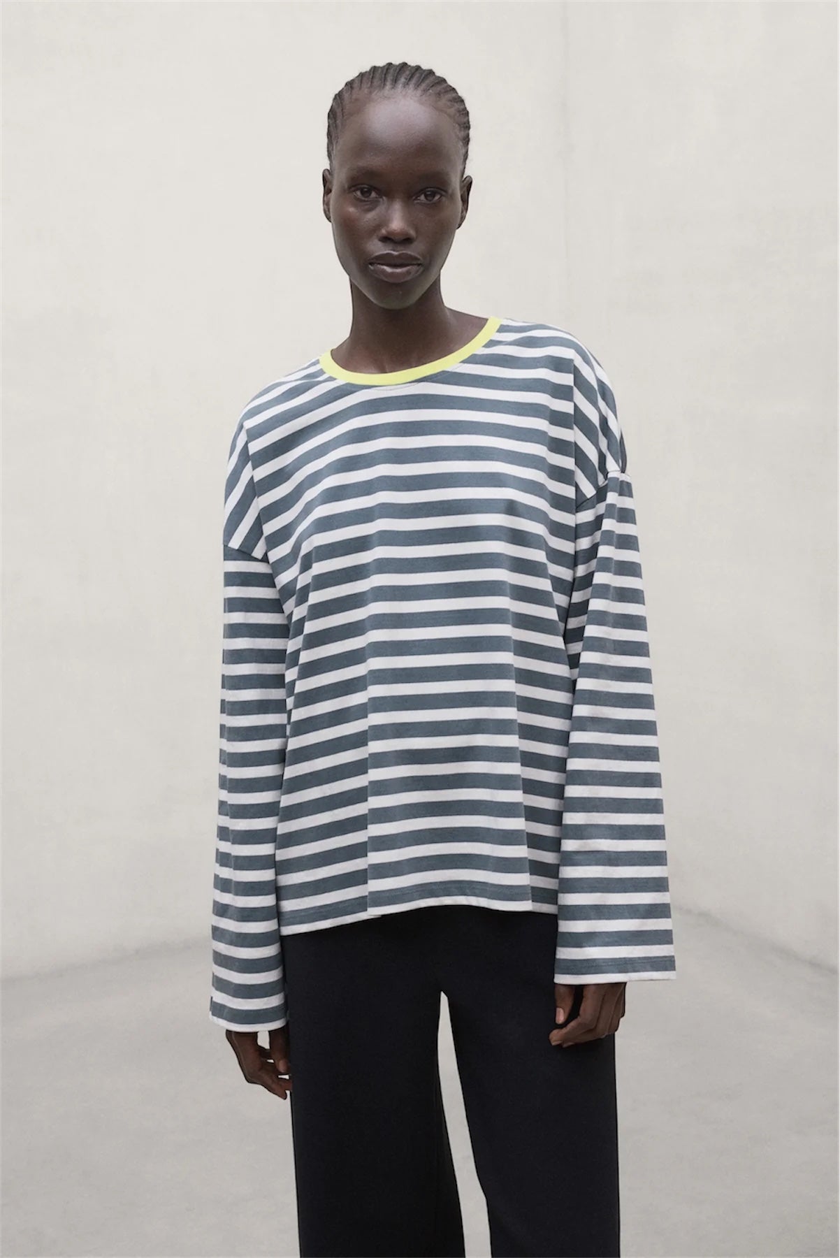BERGAMI STRIPED LONG SLEEVE TOP | GREEN SHADOW
