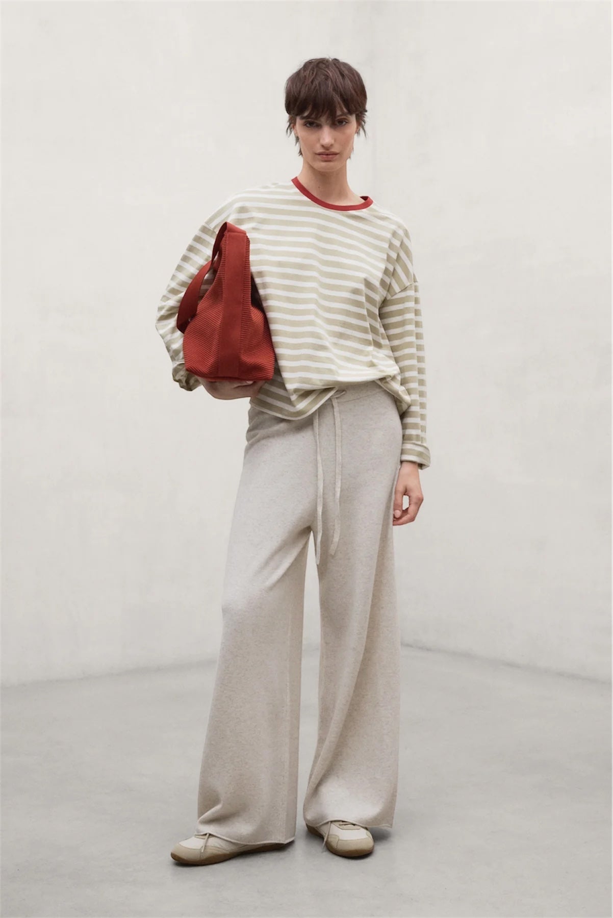 BERGAMI STRIPED LONG SLEEVE TOP | BEIGE