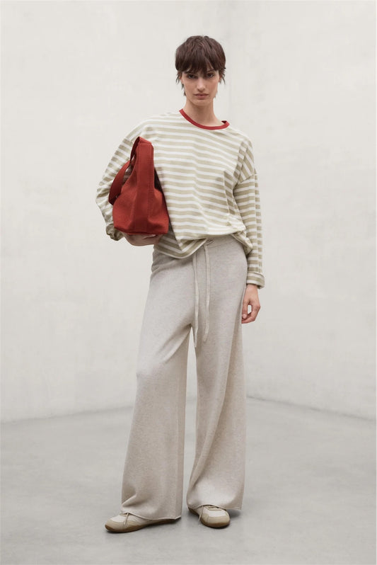 BERGAMI STRIPED LONG SLEEVE TOP | BEIGE