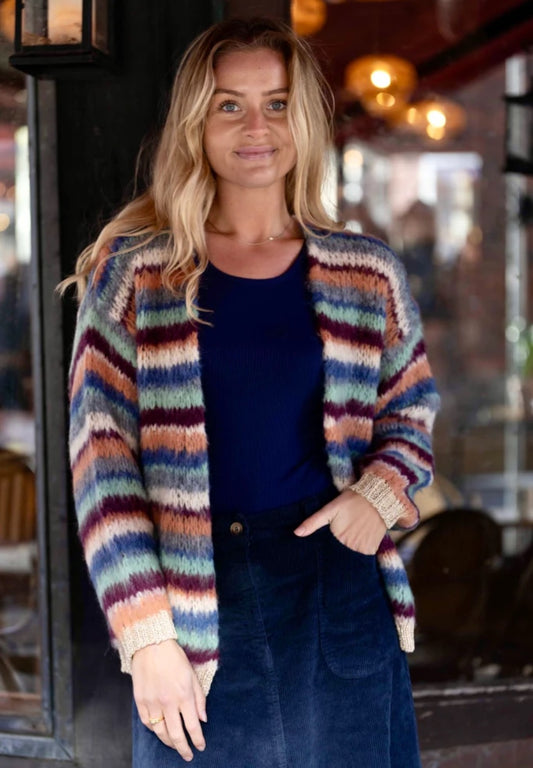 TANITA MULTI STRIPED MOHAIR BLEND CARDIGAN | PEACH