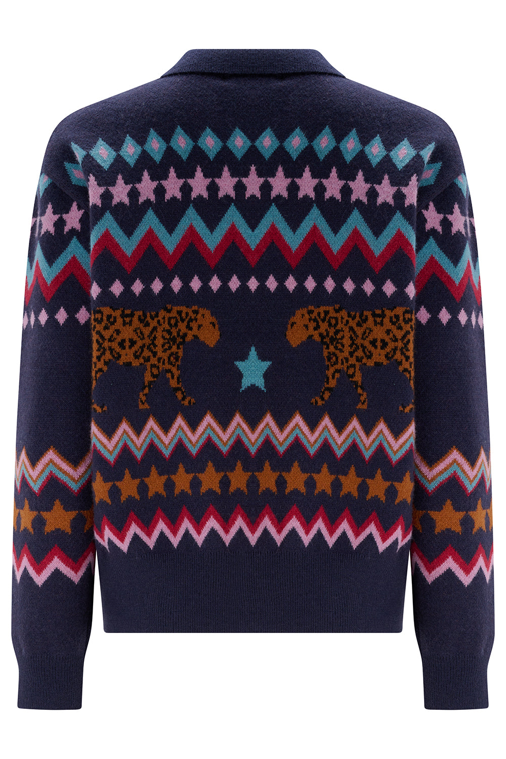 KATLIN KNITTED BOMBER JACKET | NAVY WALKING LEOPARD