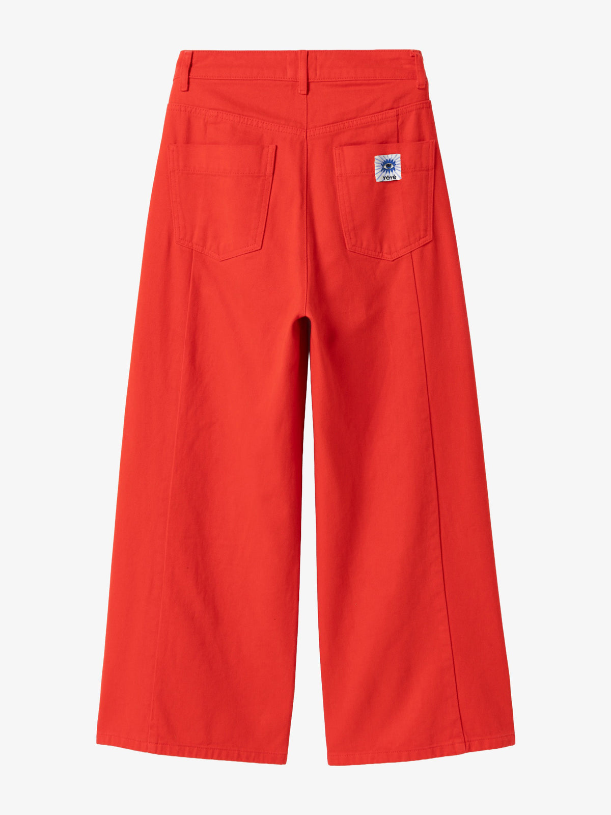 Bright red wide leg trousers by Mademoisee Yeye shown from the back