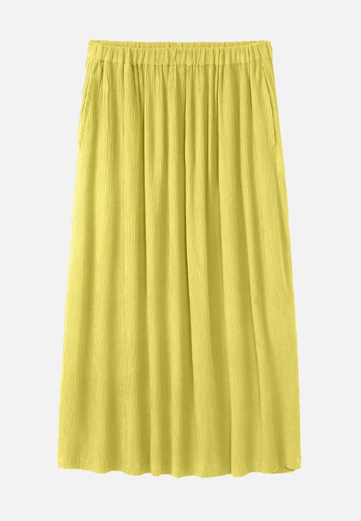 
A vibrant mustard yellow LENZING™ ECOVERO™ midi skirt from Recolution is shown, featuring a high-waisted, elastic waistband with a gathered design and a subtle side slit. The skirt has a soft, crinkled texture and flows gracefully, with side pockets adding functionality. It is displayed against a plain light gray background, highlighting its full silhouette from the back.

Explain LENZING™ ECOVERO™

Sustainable fashion trends

more concise


